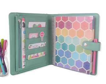 AVA 7x9 Planner Cover for Coil Bound / Discbound Planners like Erin Condren, Plum Paper- Pale Jade