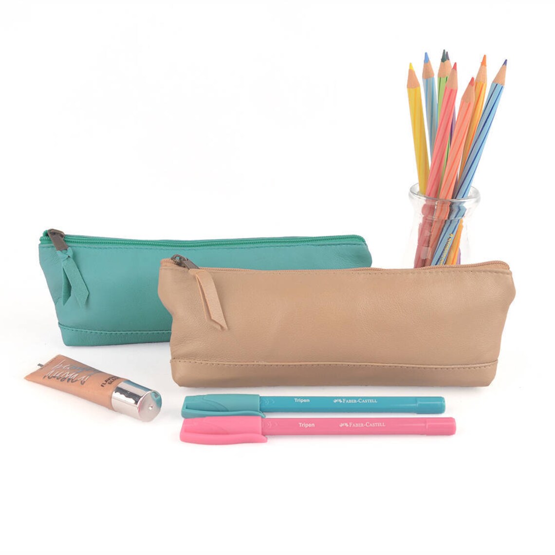 Leather Pencil Case Zip Closure. Available in Lots of Colors. Etsy