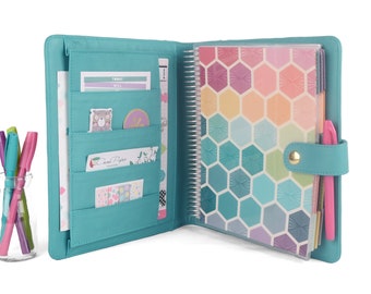 GRACE 7x9 Planner Cover for Coil Bound / Discbound Planners like Erin Condren- Turquoise