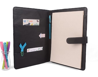 A4 Leather PadFolio / Portfolio / Pad Holder with 2 inside pockets- Black