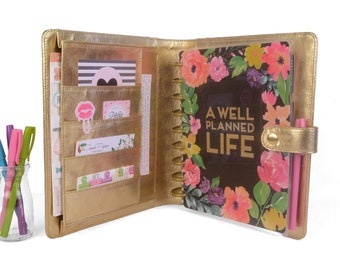 GRACE 7x9 Planner Cover for Coil Bound / Discbound Planners like Erin Condren- Gold