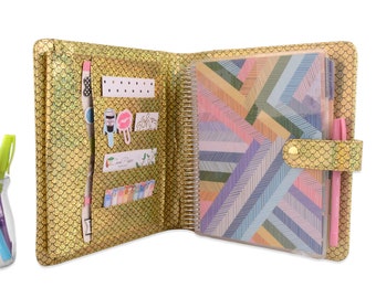 ELLY 7x9 Planner Cover for Coil Bound / Discbound Planners like Erin Condren- Gold Mermaid Leather