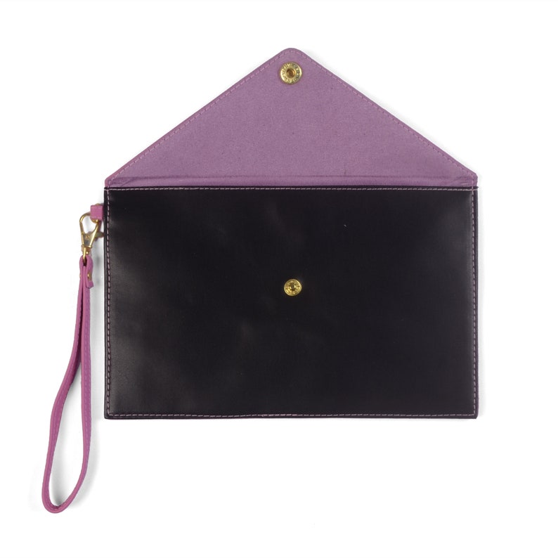 RUBY Leather Organizer Clutch Bag. Snap Closure Suede Lined Etsy