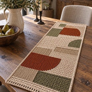 Crochet Table Runner Pattern PDF, Modern Geometric Dining Decor, Patchwork Farmhouse Tutorial