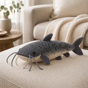 Catfish Crochet Pattern PDF, Realistic Freshwater Amigurumi Plush Tutorial, Whiskered River Fish Toy Digital Download