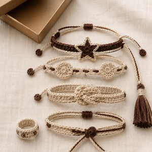 Thread Crochet Bracelet Collection Pattern: Five Adjustable Designs, Tiny Flower Ring, Digital PDF