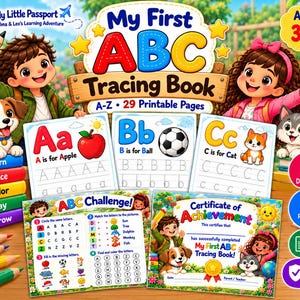 My First ABC Tracing Book, Ages 3-6, 29 Printable Pages (Digital Download)