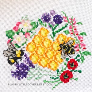 Patrón de punto de cruz de abeja PDF - Abejas y flores - Regalo amante de las abejas abejorros - Flores y plantas amigables con las abejas