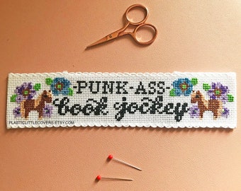Modern Cross Stitch Bookmark Kit - Punk Ass Book Jockey - Funny Book Lover Gift - Parks and Rec - TV Quote - Beginner Friendly DIY Craft