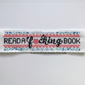 Bookmark Cross Stitch Pattern PDF - Read A F-cking Book - Funny Mature Cute X Stitch - Modern Book Lover Gift - Pink Bookmark