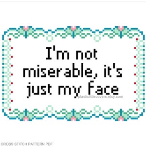 Modern Cross Stitch Pattern PDF - I'm Not Miserable, It's Just My Face - Funny Resting Bitch Face - Teal X Stitch - Grumpy Cat - Easy DIY