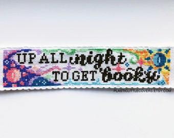 Bookmark Cross Stitch Pattern PDF - Up All Night To Get Booky - Modern Book Lover Literary Gift - Night Owl - Night Sky Sun Moon Celestial