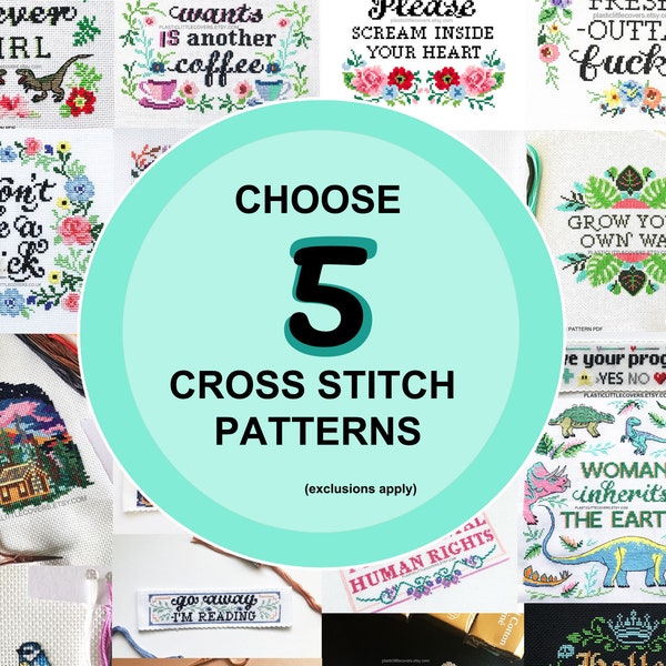 5 Plastic Little Covers Cross Stitch Pattern PDF's - Modern Cross Stitch Pattern Bundle - Projects for Beginners