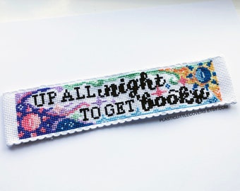Modern Cross Stitch Bookmark Kit - Up All Night To Get Booky - DIY Beginner Friendly - Funny Book Lover Gift - Literary Gift Idea - Sun Moon