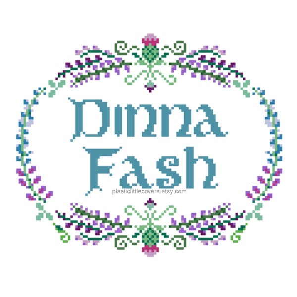 Modern Cross Stitch Pattern PDF - Dinna Fash - Outlander Inspired Scottish Thistle - Book Lover Gift