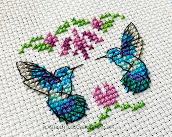 Hummingbirds Cross Stitch Pattern PDF - Modern Small Bird Cross Stitch Pattern - Mini Quick and Easy DIY Project