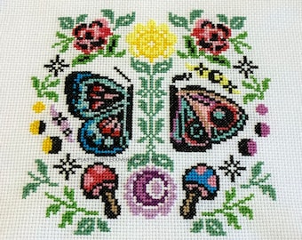 Moth And Butterfly Modern Cross Stitch Pattern PDF - Lepidoptera - Cute Moon Sun Celestial Witchy Mushroom - Cottage Core - Insect Bug Lover