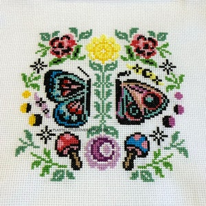 Moth And Butterfly Modern Cross Stitch Pattern PDF - Lepidoptera - Cute Moon Sun Celestial Witchy Mushroom - Cottage Core - Insect Bug Lover