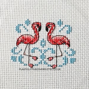 Flamingo-borduurpatroon pdf - modern kruissteekpatroon kleine vogel - snel en eenvoudig mini-doe-het-zelfproject - roze natuurliefhebber