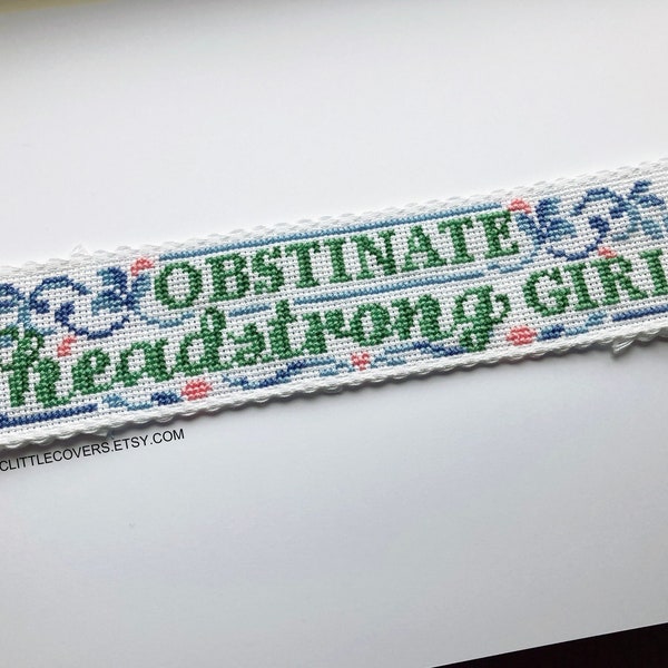 Modern Cross Stitch Bookmark Kit - Obstinate Headstrong Girl - DIY Craft - Feminist Jane Austen Quote - Book Lover - Literary Gift For Her