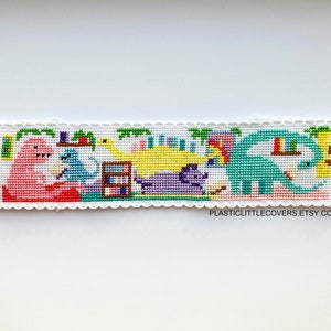 Dinosaur Bookmark Cross Stitch Pattern PDF - Dinosaur Library - Modern Book Lover Gift - Stegosaurus Triceratops T Rex - Dino Gift For Kids