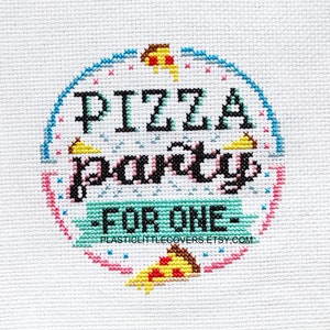 Pizza Modern Cross Stitch Pattern PDF - Pizza Party For One - Funny Cute Foodie Cross Stitch - Easy Beginner Friendly Design