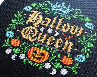 Modern Halloween Cross Stitch Kit - Hallow Queen - DIY Cross Stitch Decor - Beginner Friendly - Cute Pumpkin Witchy Gothic Autumn Aesthetic