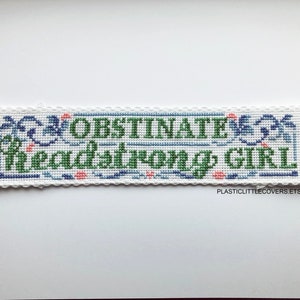 Bookmark Cross Stitch Pattern PDF - Obstinate Headstrong Girl - Jane Austen Literary Feminist Quote - Modern Book Lover Gift DIY