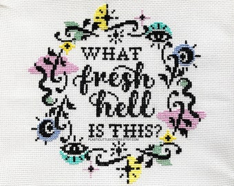 Modern Cross Stitch Pattern PDF - What Fresh Hell Is This? - Snake Star Moon Eye Tarot Watercolour Gothic Celestial Motifs Witchy Decor