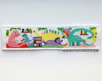 Dinosaur Bookmark Cross Stitch Pattern PDF - Dinosaur Library - Modern Book Lover Gift - Stegosaurus Triceratops T Rex - Dino Gift For Kids