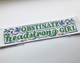 Modern Cross Stitch Bookmark Kit "Obstinate Headstrong Girl" Feminist Jane Austen Book Lover Librarian Bridgerton Literary DIY Gift Idea