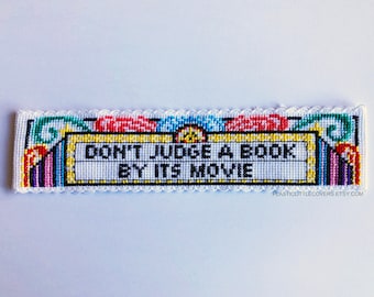 Bookmark Cross Stitch Pattern PDF - Don't Judge a Book By Its Movie - Film and Vintage Cinema Modern Book Lover Gift