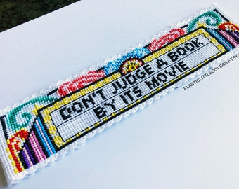 Modern Cross Stitch Bookmark Kit - Don't Judge a Book By Its Movie - Funny Book Lover Movie Lover Gift - Vintage Cinema Aesthetic