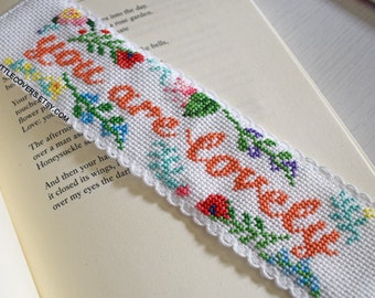 Cross Stitch Bookmark Kit - You Are Lovely - Mother's Day Gift Idea - Gift For Her - Botanical Print Floral DIY Craft Kit