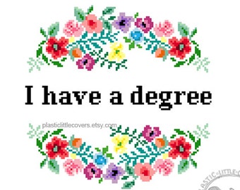 Graduation Cross Stitch Pattern – Floral Wreath, Modern DIY (PDF)