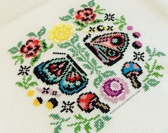 Modern Cross Stitch Kit - Moth And Butterfly - 'Lepidoptera' - Beginner Friendly - Cute Moon Sun Celestial Witchy Cottage Core - Insect Bug