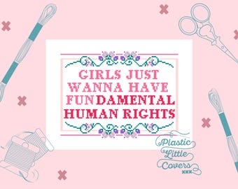 Padrão de ponto cruz com citação feminista – Garotas só querem ter direitos (PDF)