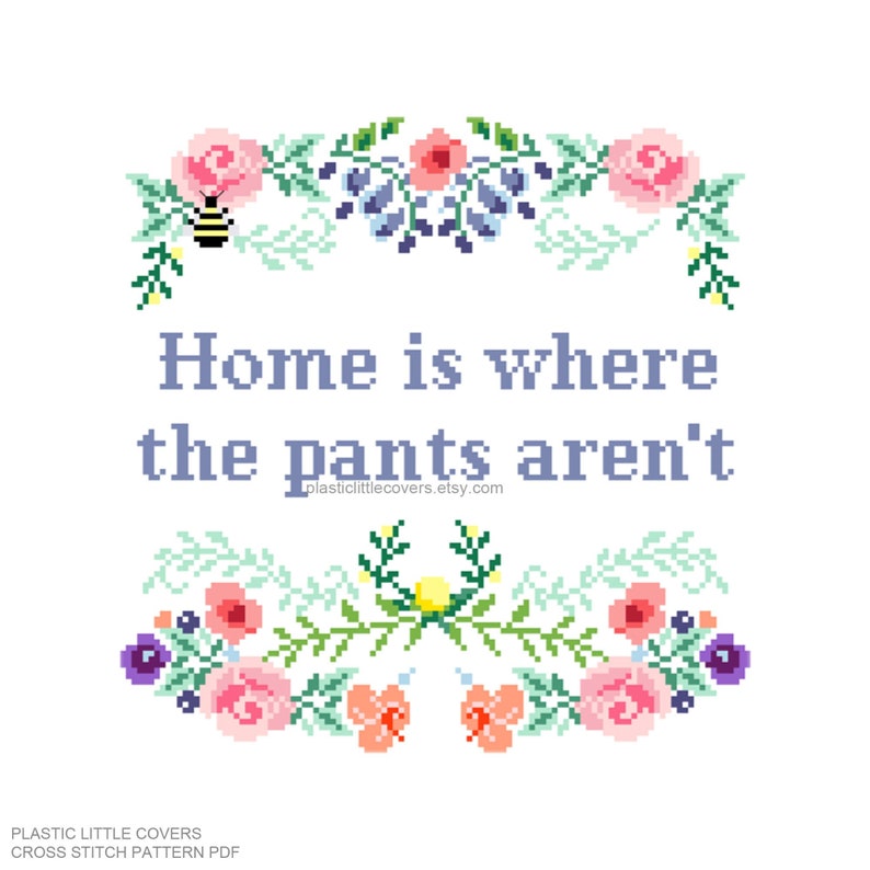 Modern Cross Stitch Pattern PDF  Home Is Where The Pants image 1