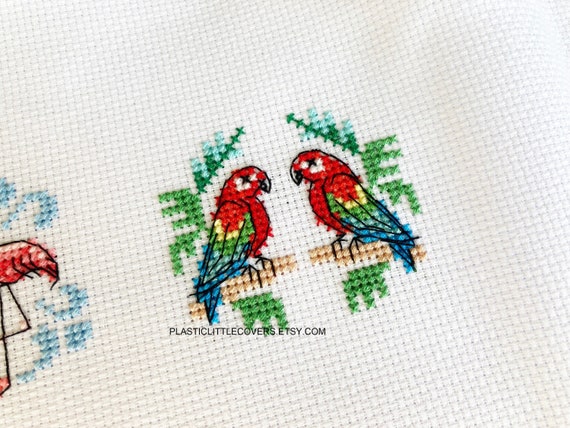 macaw cross stitch embroidered mini dress Farm Rio Stitch Embroidered Mini Dress