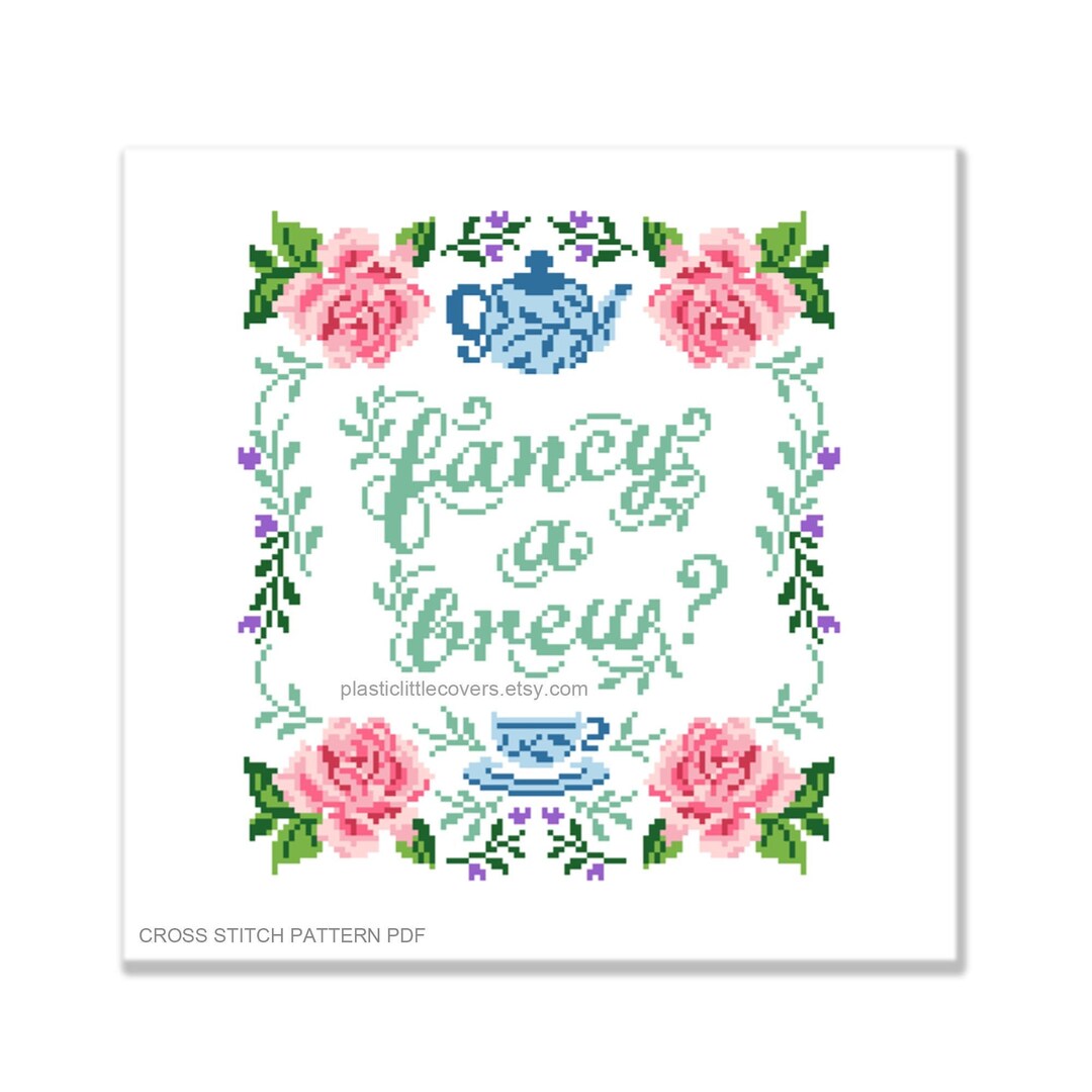 Modern Cross Stitch Pattern PDF - Fancy A Brew? - Tea Lover Gift ...