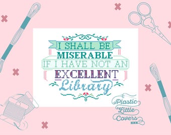 Jane Austen-kruissteekpatroon - bibliotheekcitaat (pdf-patroon)