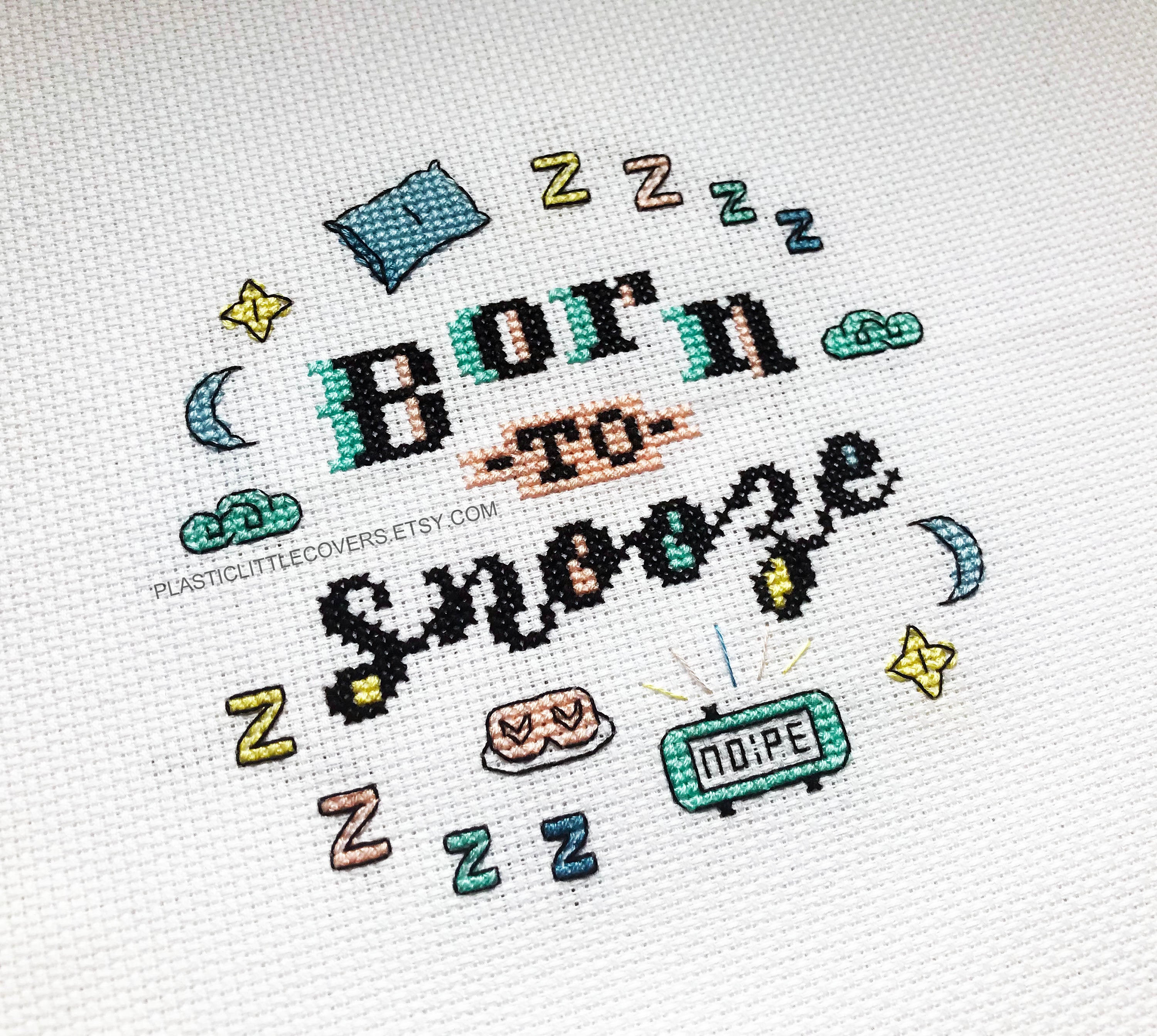 Is Snooze Open For Christmas 2022 Diy Craft Kit. Born To Snooze Modern Cross Stitch | Etsy Uk