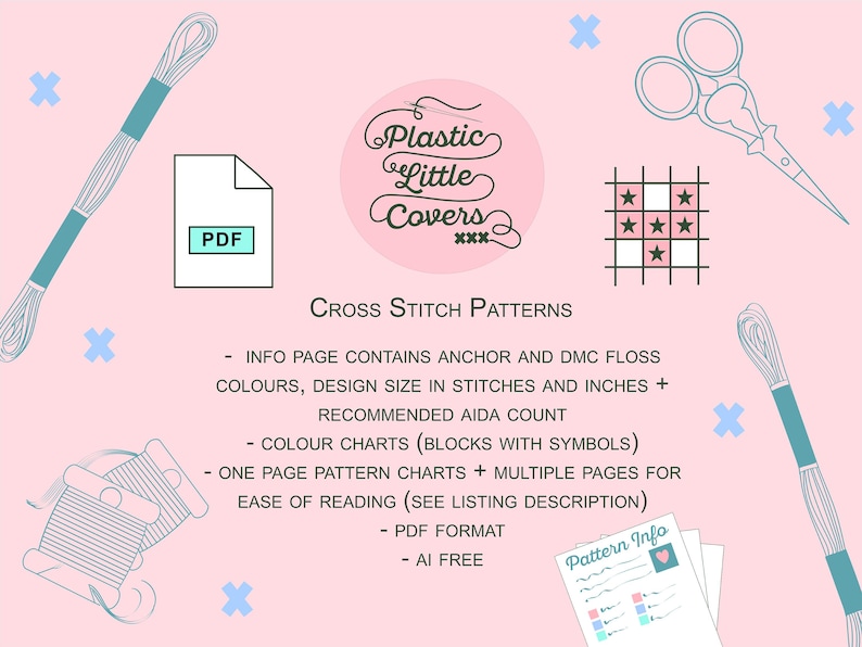 3 Modern Cross Stitch Patterns Bundle – Plastic Little Covers (PDF) image 2