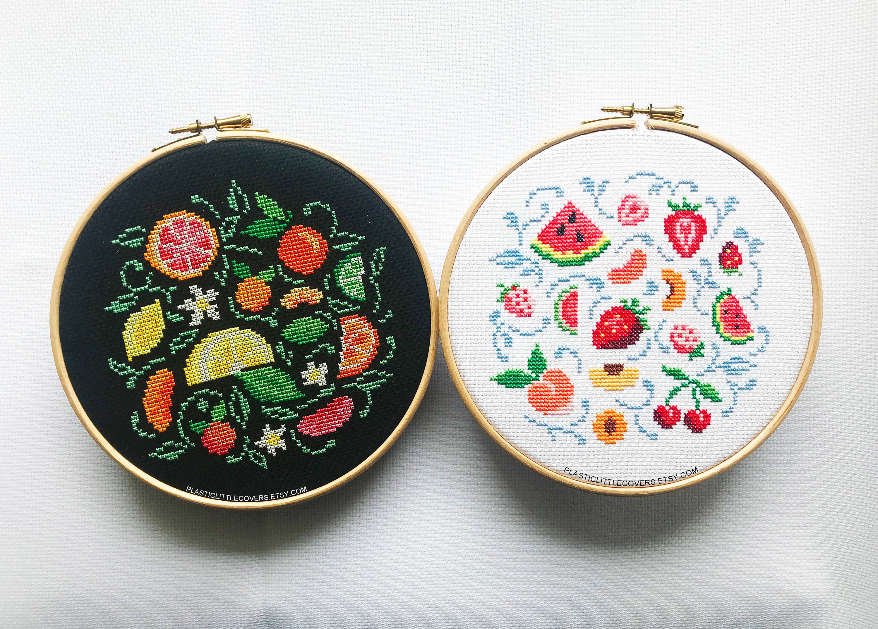 Modern Cross Stitch Pattern PDF - Summer Fruit - Strawberry Peach