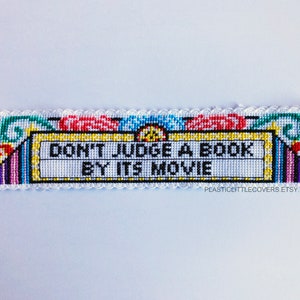 Modern Cross Stitch Bookmark Kit Don't Judge a Book By Its Movie Funny Book Lover Movie Lover Gift Vintage Cinema Aesthetic image 5