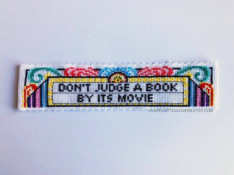 Modern Cross Stitch Bookmark Kit Don't Judge a Book By Its Movie Funny Book Lover Movie Lover Gift Vintage Cinema Aesthetic image 5