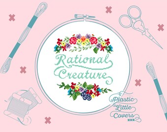 Modern Cross Stitch Pattern PDF - Rational Creature - Feminist Literary Quote - Mary Wollstonecraft - Jane Austen - Book Lover Gift Women