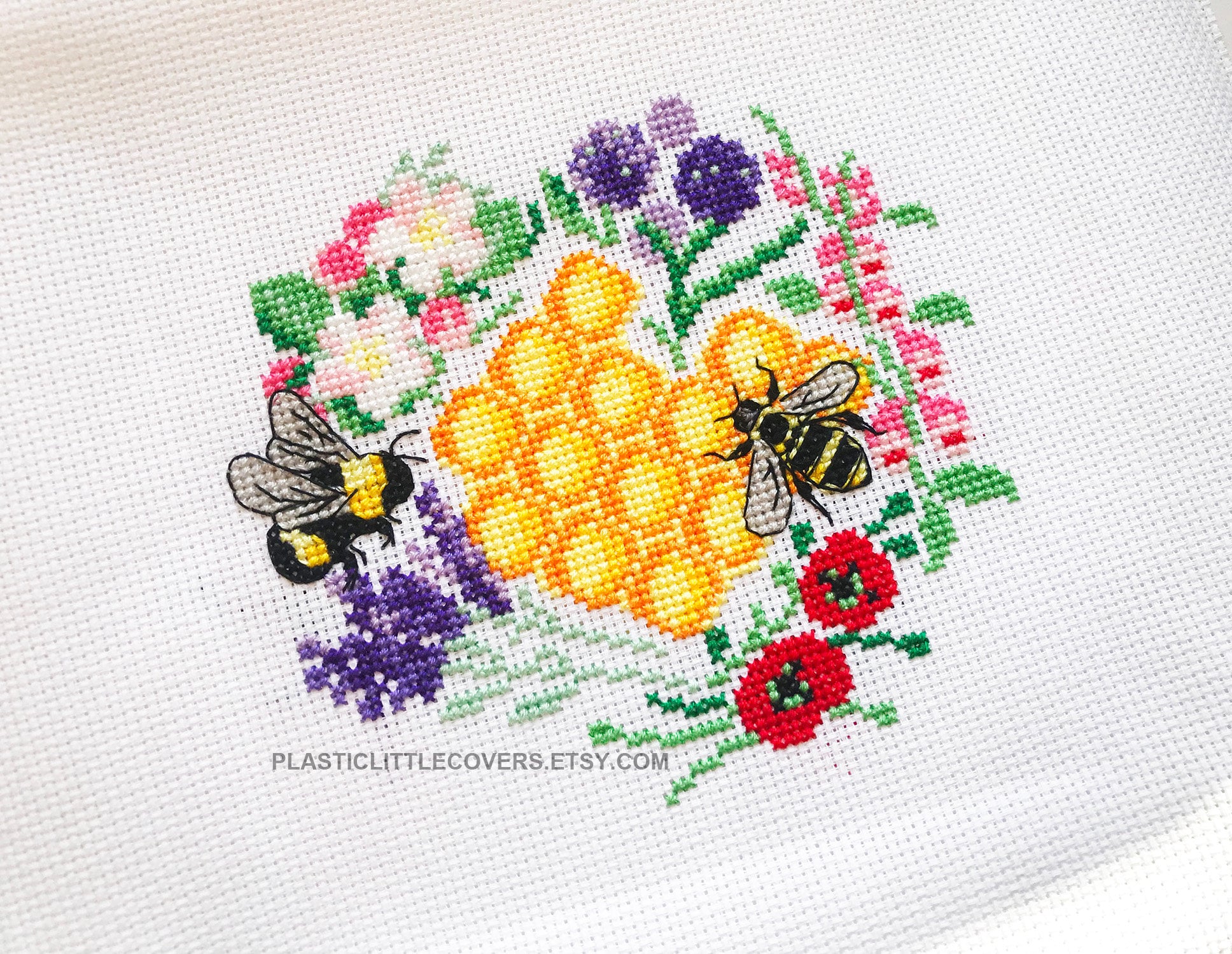 Beautiful Flowers cross stitch pattern pdf embroidery design modern cross stitch chart Bumblebee Bee cross stitch