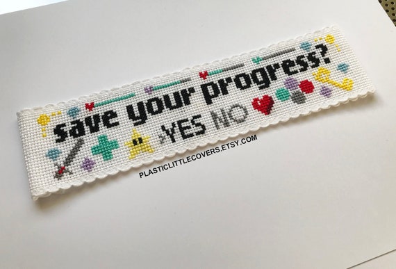 Modern Cross Stitch Bookmark Kit Save Your Progress Funny Book Lover Gift  Retro Gamer Gift 