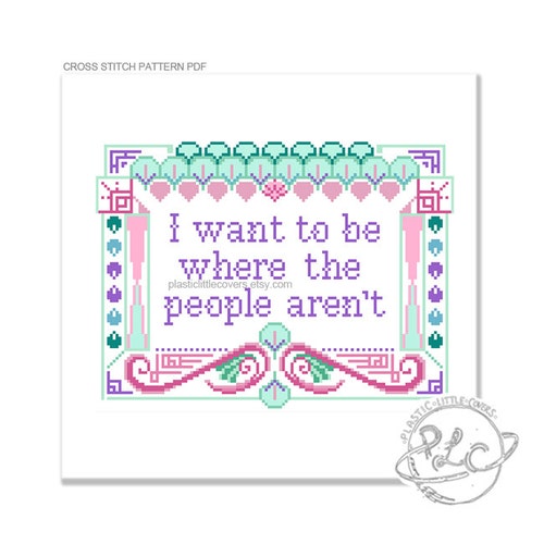 Funny Cross Stitch PDF - I Want To Be Where The People Aren't - Art Deco Mermaid Aesthetic Theme - Funny Antisocial Humour - Leaving Gift